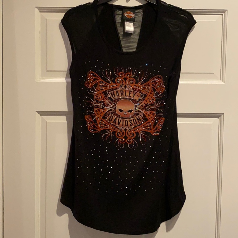 Harley Davidson black sleeveless top super cute with bling.
